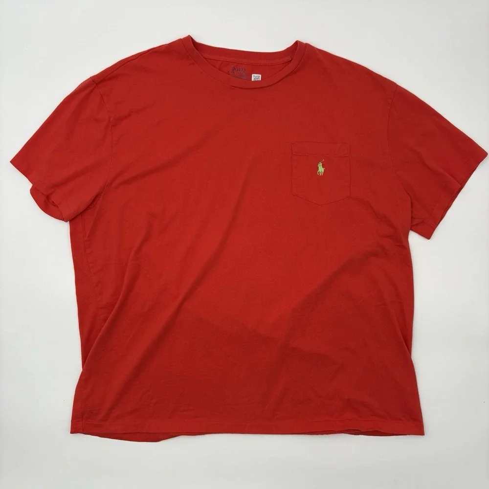 Polo Ralph Lauren Pocket T Shirt Mens XL Red Classic Fit Lime Green Pony Logo